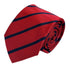 red tie with navy blue stripes
